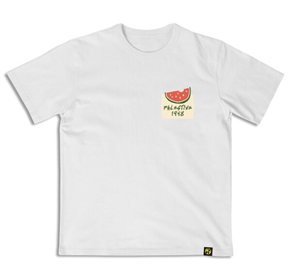 Palestine 1948 يومين وبنرجع  - White Unisex Cotton T-Shirt - Image 2